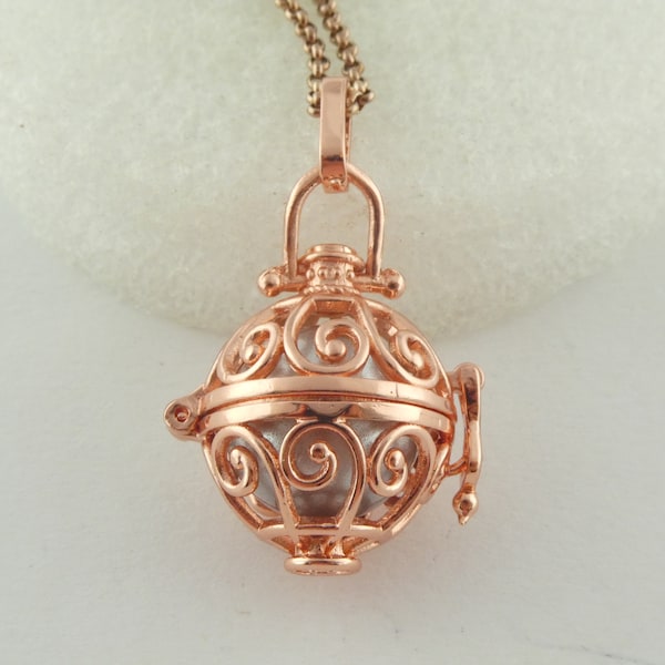 Collier chaîne appel d'ange en or rose avec boule sonore de souhait en acier inoxydable, chaîne d'astrologie