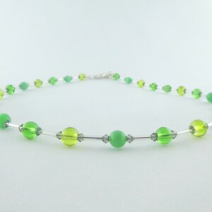 Chain necklace silver-green-light green opal minimalistic glass beads Cat Eye 6mm image 2