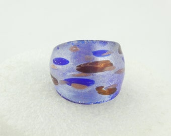 Bague en verre Murano Lampwork Anneau en verre vénitien bleu argent coloré, cadeau