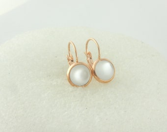 Cabochon earrings rose gold white opal moonstone round 8mm stainless steel,gift