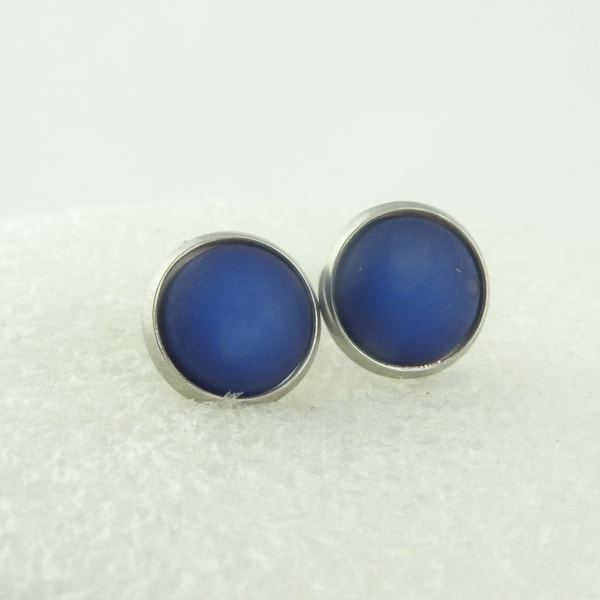 Cabochon stud earrings silver blue night blue Polaris round minimalist 10mm stainless steel