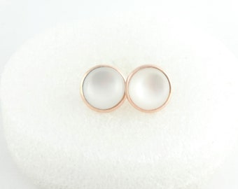 Cabochon Ohrstecker Ohrringe Rosegold-Weiss Opal Mondstein rund 12mm Edelstahl