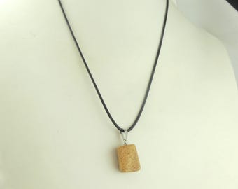 Colar Corrente Prata Bege Paisagem Jasper Cubo