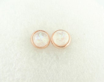 Cabochon Ohrstecker Ohrringe Rosegold-Weiss opal rund minimalist 8mm Edelstahl