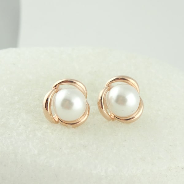 925 stud earrings rose gold white pearl pearls minimalist 12 mm