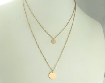 Chain Necklace Rose Gold Layered Layering Plate Circle Multi-row Two Layer Stainless Steel