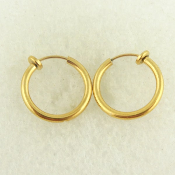 Boucles d'oreilles créoles Earclips dorées rondes minimalistes 18 mm en acier inoxydable, boucles d'oreilles créoles boho