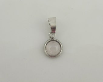 Cabochon Anhänger Silber Rosa Rosenquarz Stein rund mini 6mm Edelstahl