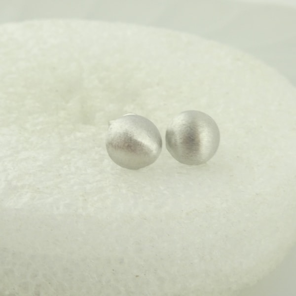 925 sterling silver stud earrings ball hemisphere brushed frosted minimalist 8 mm