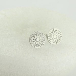 Stud earrings silver boho ornaments matt finish minimalist round 10,5mm stainless steel image 3