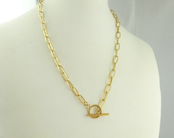 Link Chain Necklace Gold Toggle Clasp Fine Linked Stainless Steel 50 cm