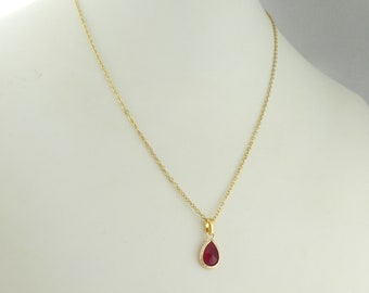 Kette Halskette Gold Rot Weinrot Dunkelrot mit Anhänger Tropfen Kristall Edelstahl,Geschenk