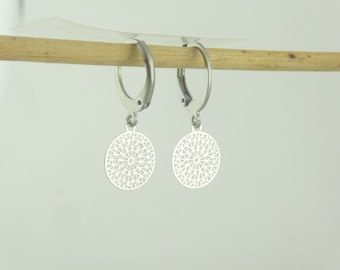 Boucles d'oreilles créoles argent avec pendentif ornements bohème rond minimaliste acier inoxydable