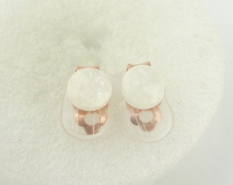 Cabochon Ohrclips Ohrringe Rosegold Weiss Opal rund minimalistisch 10mm Edelstahl