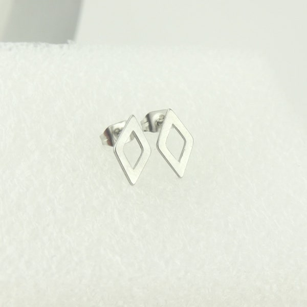 Stud earrings silver rhombus minimalist 6x10mm stainless steel,gift friend