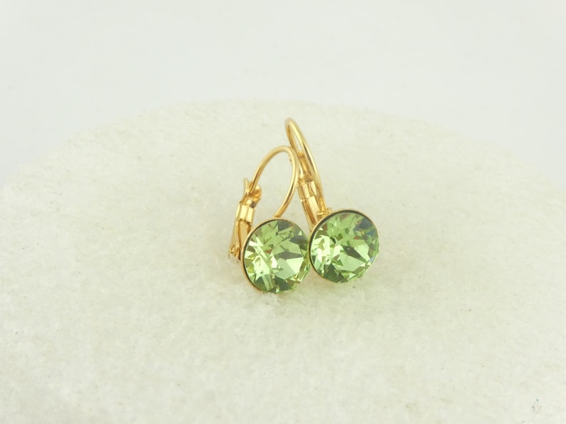 Earrings earrings gold green peridot Swarovski stone crystal round stainless steel 8 mm image 2