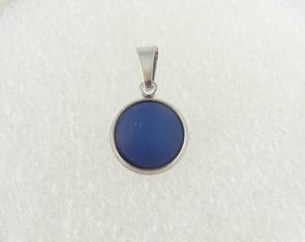 Cabochon Anhänger Silber Blau Dunkelblau matt Polaris rund Stein minimalistisch 10mm Edelstahl