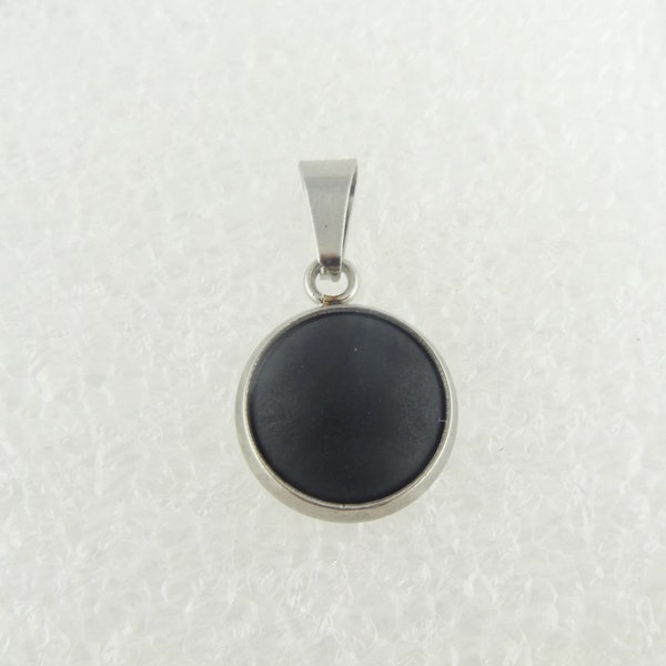 Cabochon Anhänger Silber Schwarz matt Polaris rund Stein minimalistisch 10mm Edelstahl