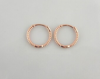 925 Hoop Earrings Rose Gold Twisted Round Minimalist 12mm