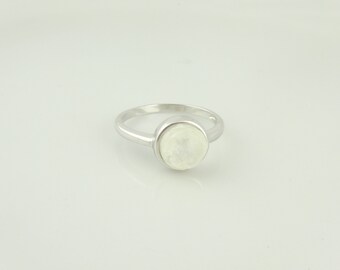 925 Sterling Silver Ring Silver White Opal Stone Round Thin Minimalist Gift