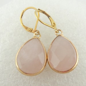 Earrings gold rose quartz stone pink drops stainless steel leverback-earwires image 9