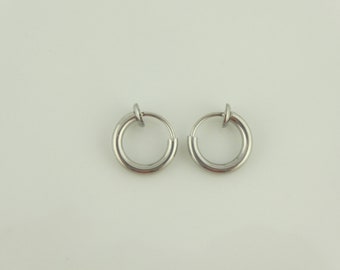 Boucles d'oreilles créoles clips argent rond minimaliste 12 mm acier inoxydable, créoles bohème