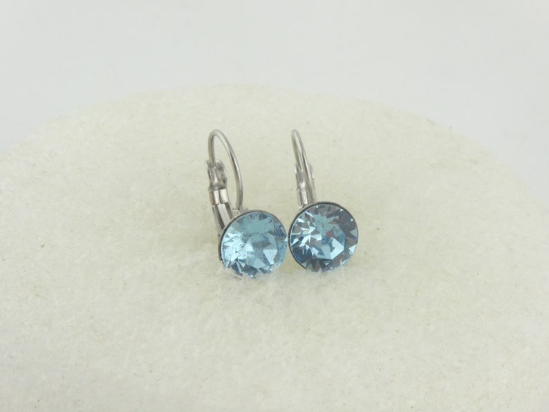 Ohrringe Ohrhänger Silber Blau Aquamarine Swarovski Stein Kristall rund Edelstahl 8mm Bild 1