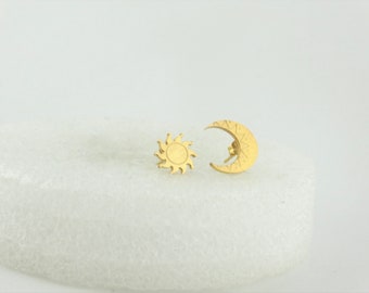 Stud earrings gold sun moon minimalist stainless steel,gift mother,sister
