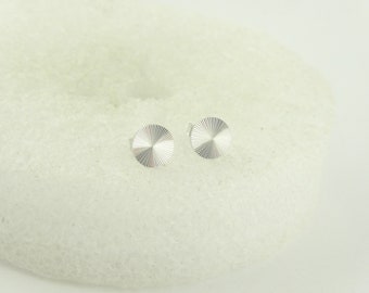 925 Stud earrings silver circle disc sun rays twisted minimalist 6mm,gift friend