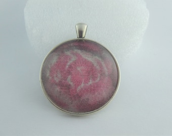 Cabochon pendant silver-pink-white statement round 35mm,gift,sister