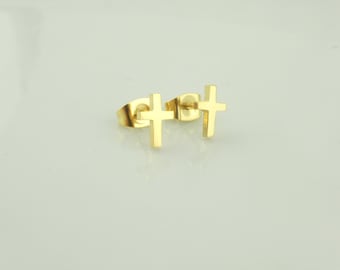 Edelstahl Ohrstecker Ohrringe Gold Kreuz mini