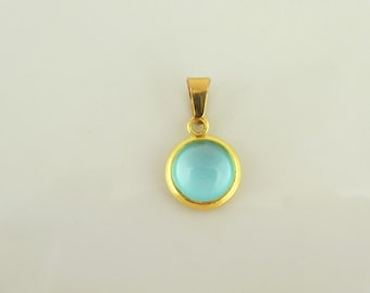 Pendant gold blue turquoise stone round mini 8 mm stainless steel