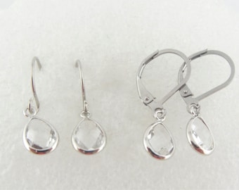 Earrings silver crystal drops minimalistic stainless steel leverback-earwires