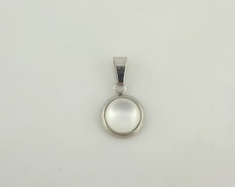 Pendentif argent opale blanche pierre ronde minimaliste 8 mm acier inoxydable