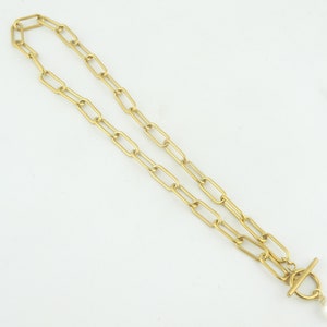 Link Chain Necklace Gold White Pearl Drop Toggle Clasp Large Linked Stainless Steel image 4