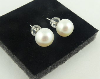 925 stud earrings silver white freshwater cultured pearls minimalist 9mm,gift