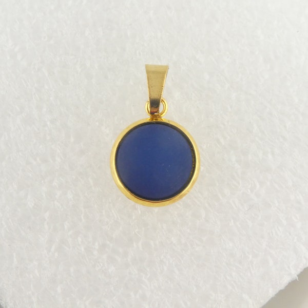 Cabochon pendant gold blue dark blue matt Polaris round stone minimalist 10mm stainless steel