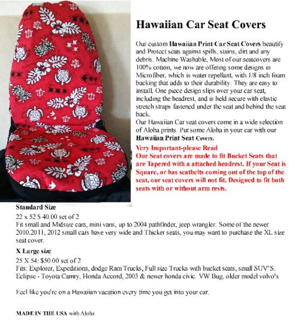 Car Seat Covers Red Hawaiian Print With Turtle Design