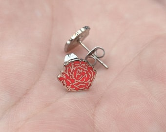 Red Carnation Single Stud Enamel Earrings (SINGLE STUD) - Select Quantity of 2 for a Pair!!