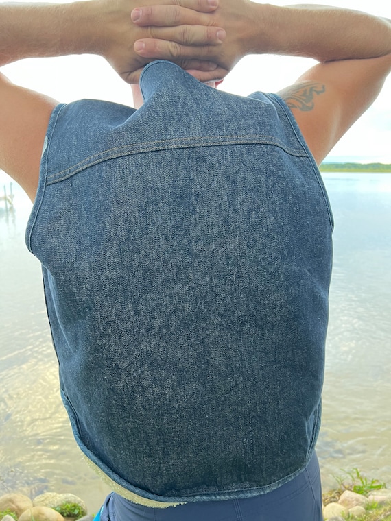 Chemise Vintage Sears Roebucks Denim Western – Taille 16.5 – Manches Courtes – USA