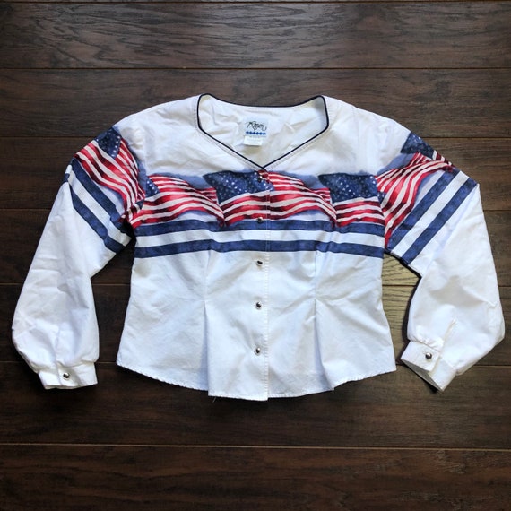 Vintage Western Women’s American Flag Roper Shirt… - image 1
