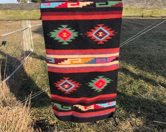 Vintage Southwestern Wool Rug/Runner/Saddle Blanket | Chimayo Style