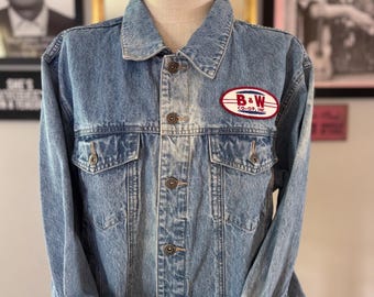 Vintage Denim Jacket with B&W Co-Op Patch | Western Workwear Jacket | Farm Supply Advertising | Americana Denim Coat | Size Large