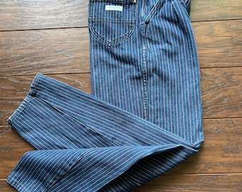80’s Vintage Women’s Gitano Pink and Turquoise Pinstriped Jeans | Made in Hong Kong