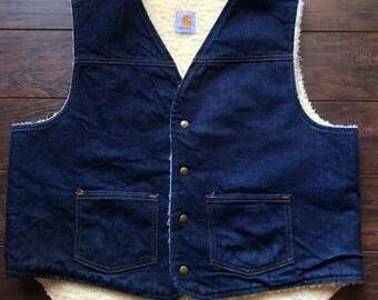 Vintage Carhartt Chore Denim Vest with Sherpa Lining