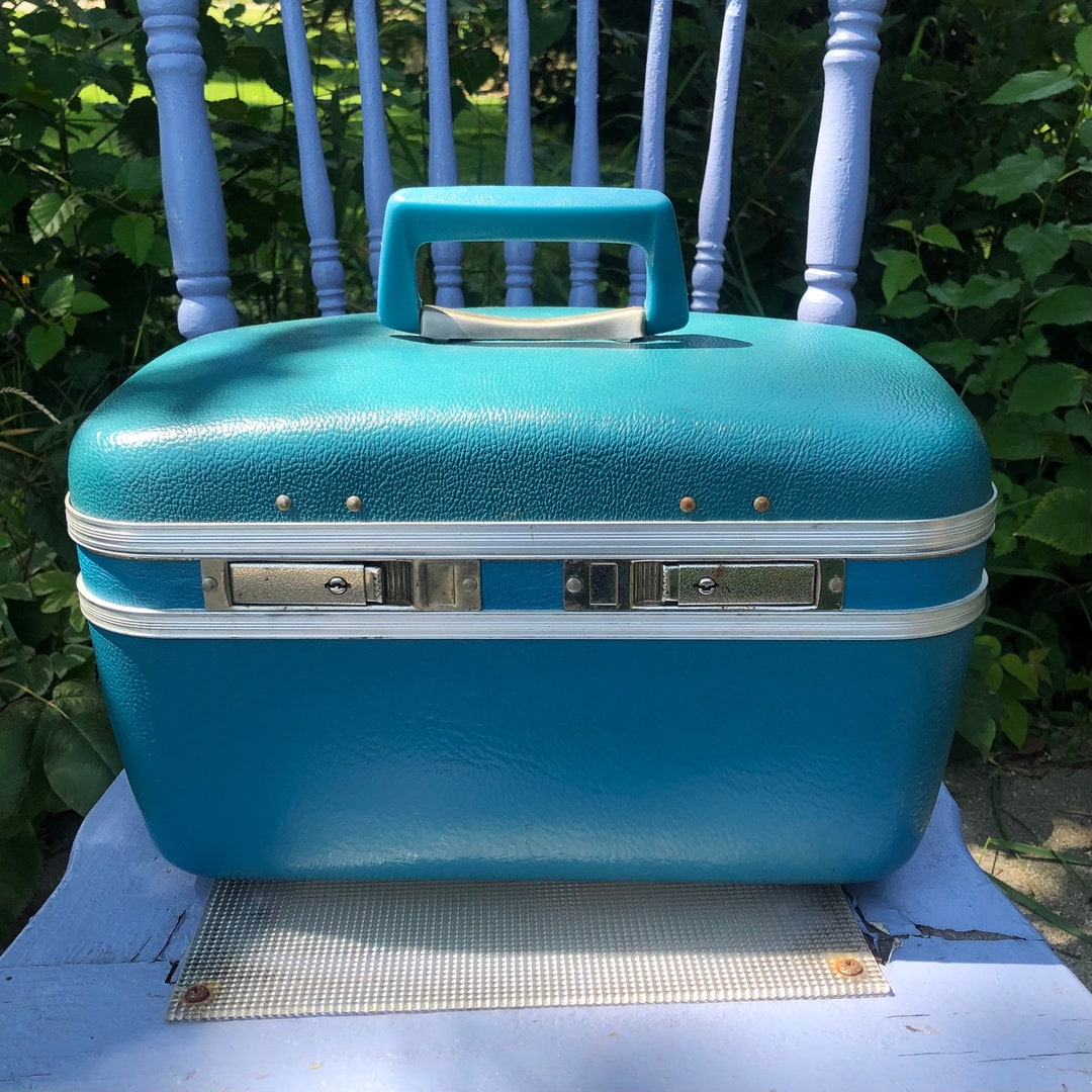Vintage Makeup/train Case Turquoise Blue Etsy