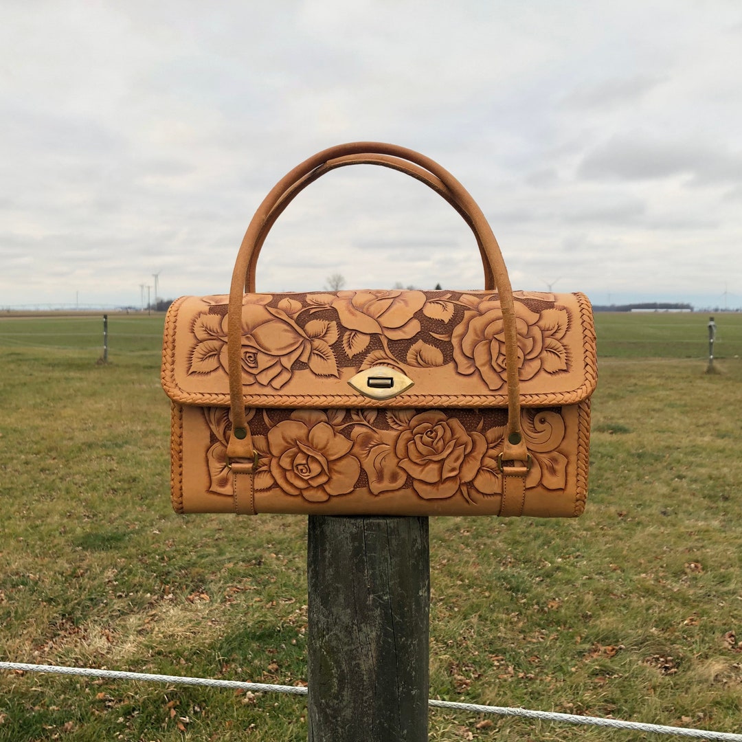 70s Vintage Western Tooled Leather Purse With Flowers and Etsy