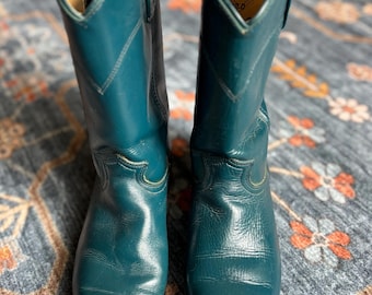 Vintage 1980s Acme Teal Cowboy Boots Women’s | Size 8.5M | USA Made Leather | Western Roper | Turquoise