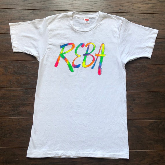 1991 Vintage Airbrushed Neon Rainbow Reba T-Shirt - image 1