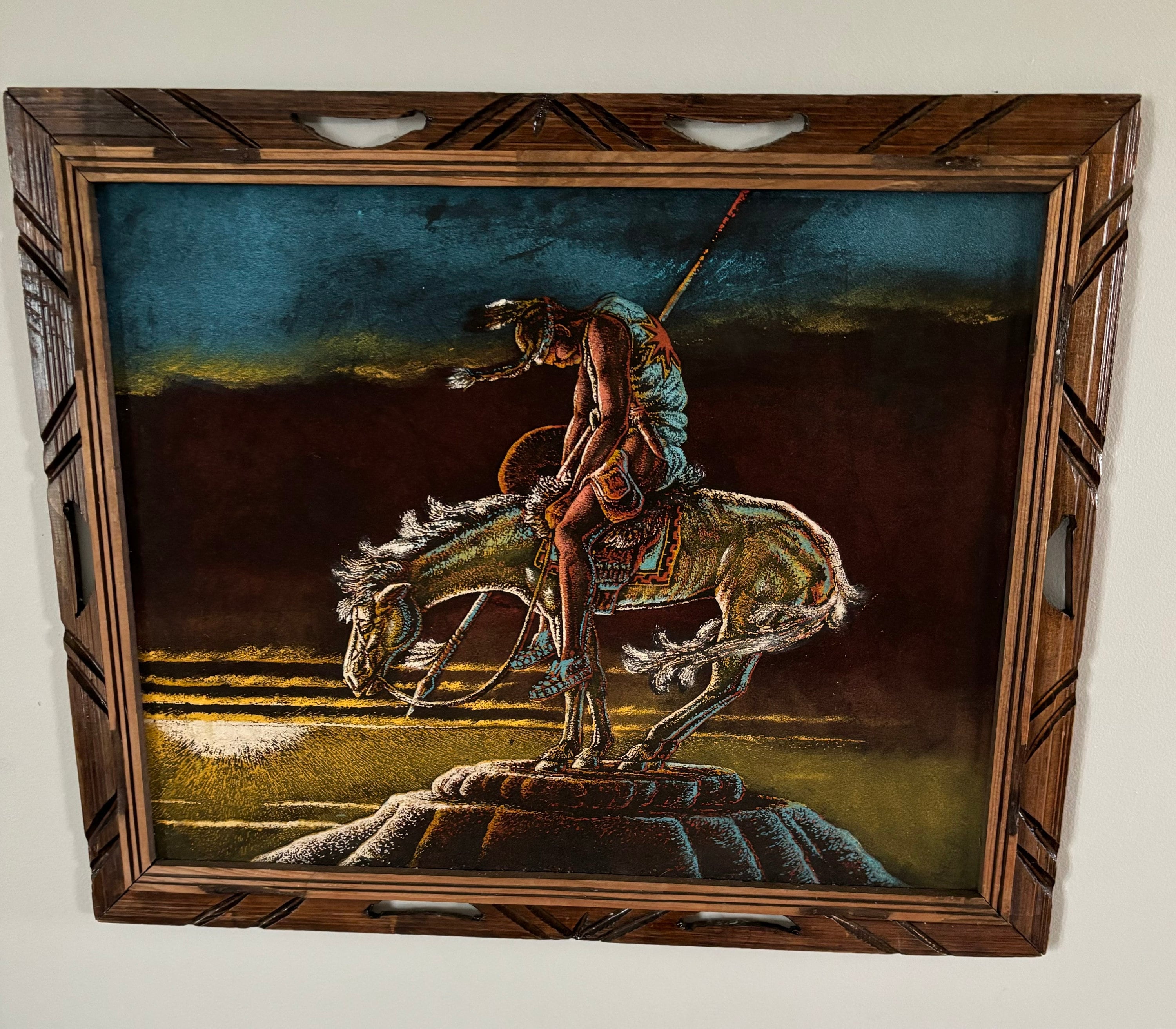 70's Vintage Black Velvet Painting “end of Trail” With